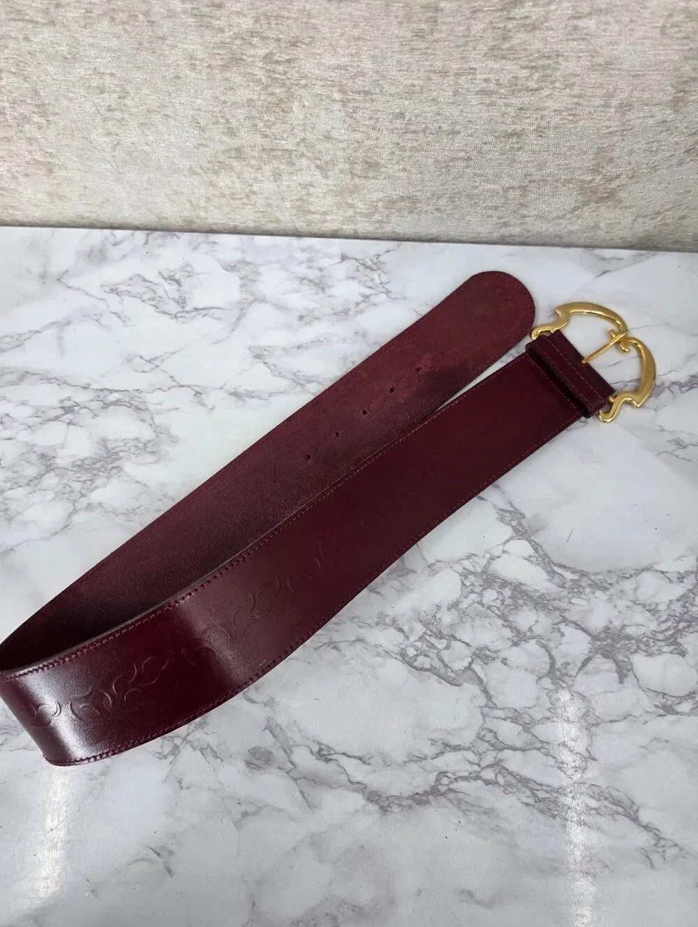 Axcess Italian Vintage Wide Burgundy Leather Waist Belt Gold Buckle **Edit*